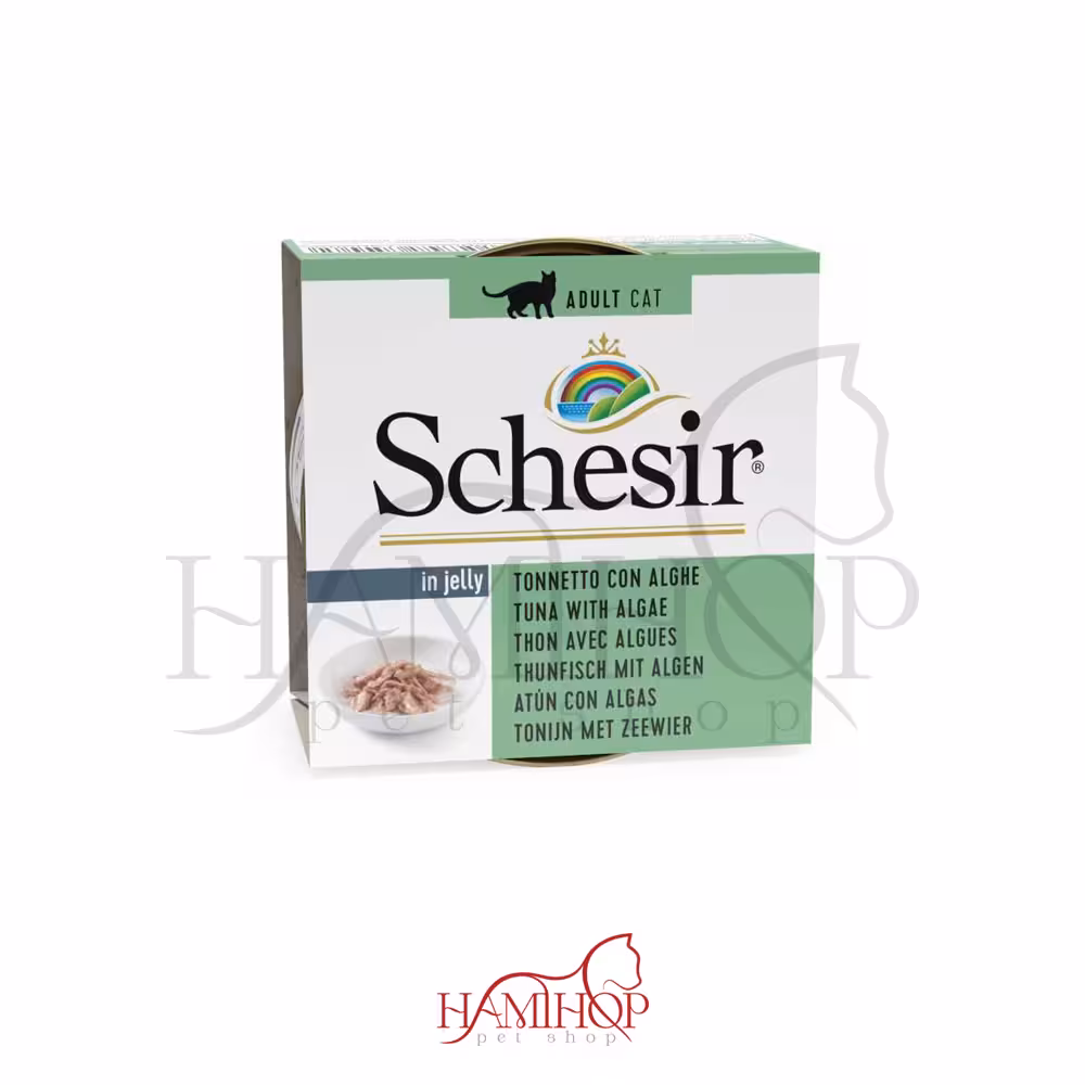 کنسرو گربه برند شسیر با طعم ماهی تن و جلبک در ژله Schesir Cat Wet Food-Tuna With Algae – 85g