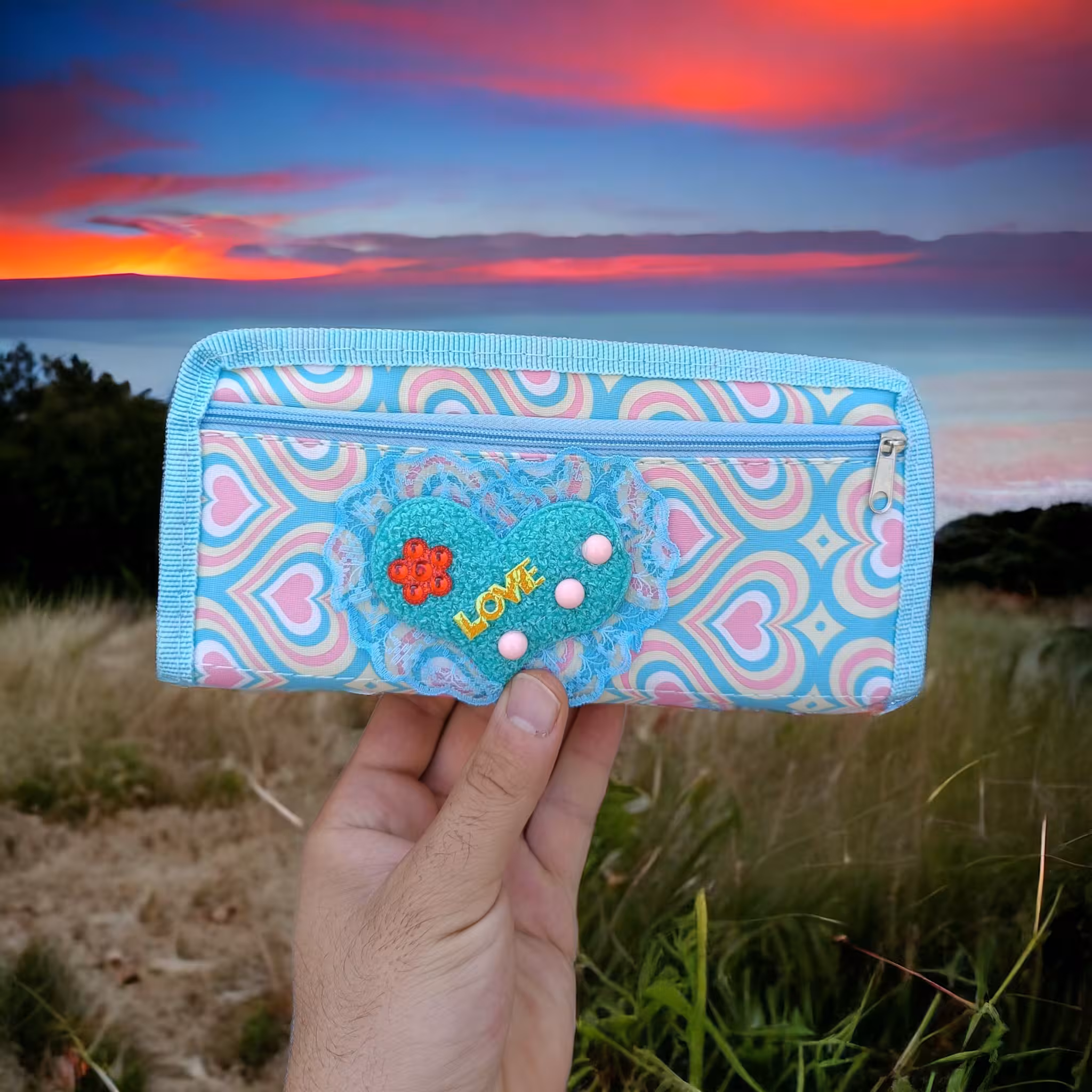 جامدادی فانتزی 2 زیپ دخترانه طرح قلب 