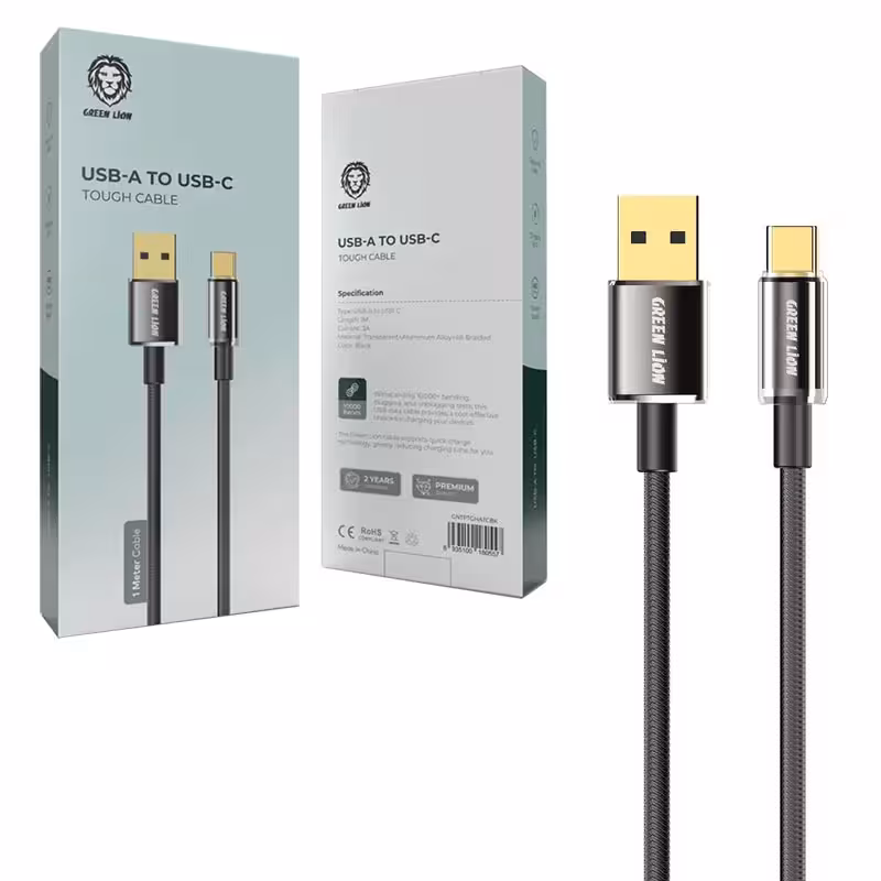 کابل شارژ و دیتا Type-C 1 متری Tough Cable Green Lion