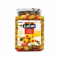 زیتون شیشه ای لوراس فلفلی 1650 گرمی Loras
