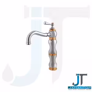 شیر روشویی اهرمی بلند کروم طلایی آریانا (مدل کامو)