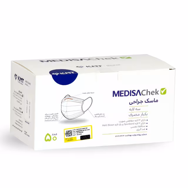 ماسک تنفسی سه لایه جراحی مدیسا چک KMT بسته 50 عددی