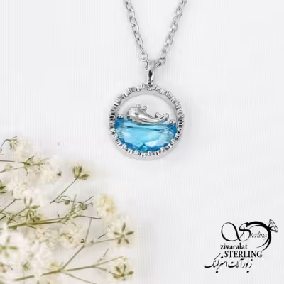 گردنبند مارک استیل طرح دریا و دلفین کد 16249