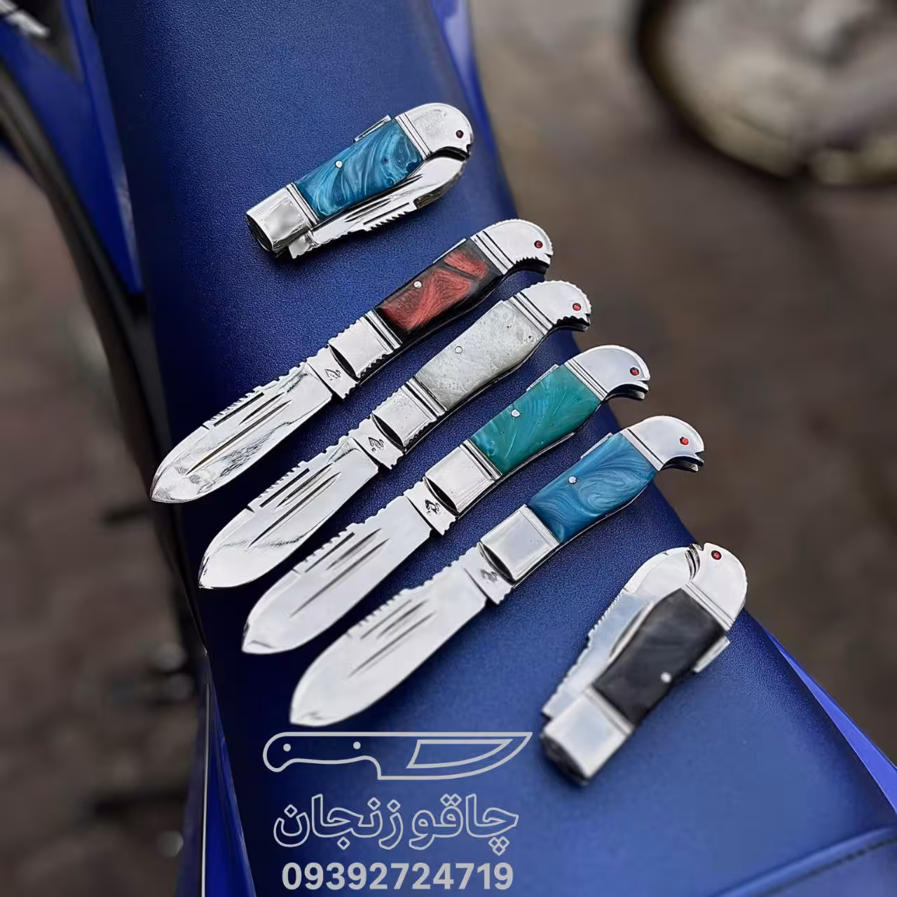 چاقو ضامندار مدل بادامی طرح پرنده ساخت زنجان