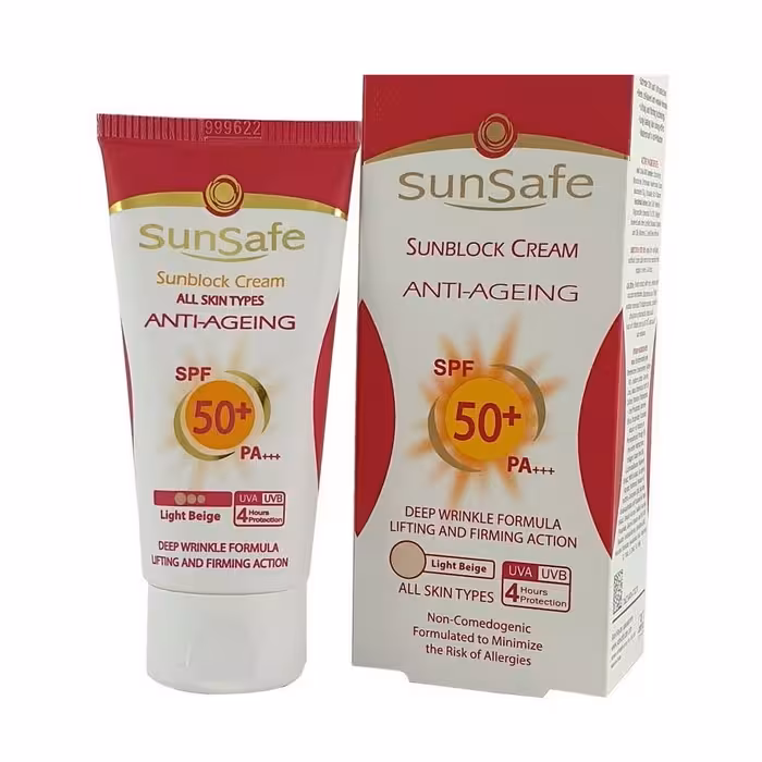 کرم ضد آفتاب و ضد چروک سان سیف SPF50 بژ روشن