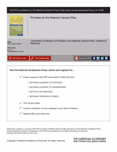 خرید و دانلود نسخه کامل کتاب Committee on Review of Priorities in the National Vaccine Plan. Institute of Medicine. Priorities for the National Vaccine Plan (2010)