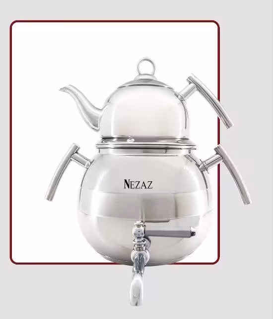 کتری و قوری 4/5 لیتر خمره ای قوری استیل (NEZAZ) کد 1600