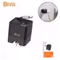 شارژر دیواری بیوا Biva HC-59 GaN Fast Charger توان 65 وات همراه با کابل جمع شونده