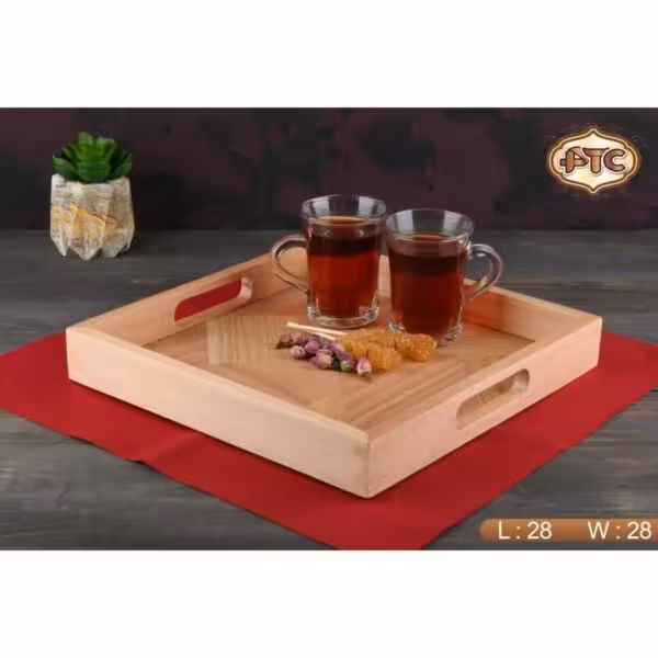 سینی چوبی مربع دسته دار چوب بامبو رنگ روشن