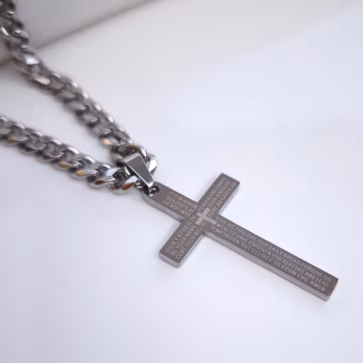 گردنبند صلیب استیل همراه زنجیر6میل