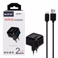 شارژر دیواری فست دو پورت NITU مدل TC040 به همراه کابل شارژ اندروید - مشکی