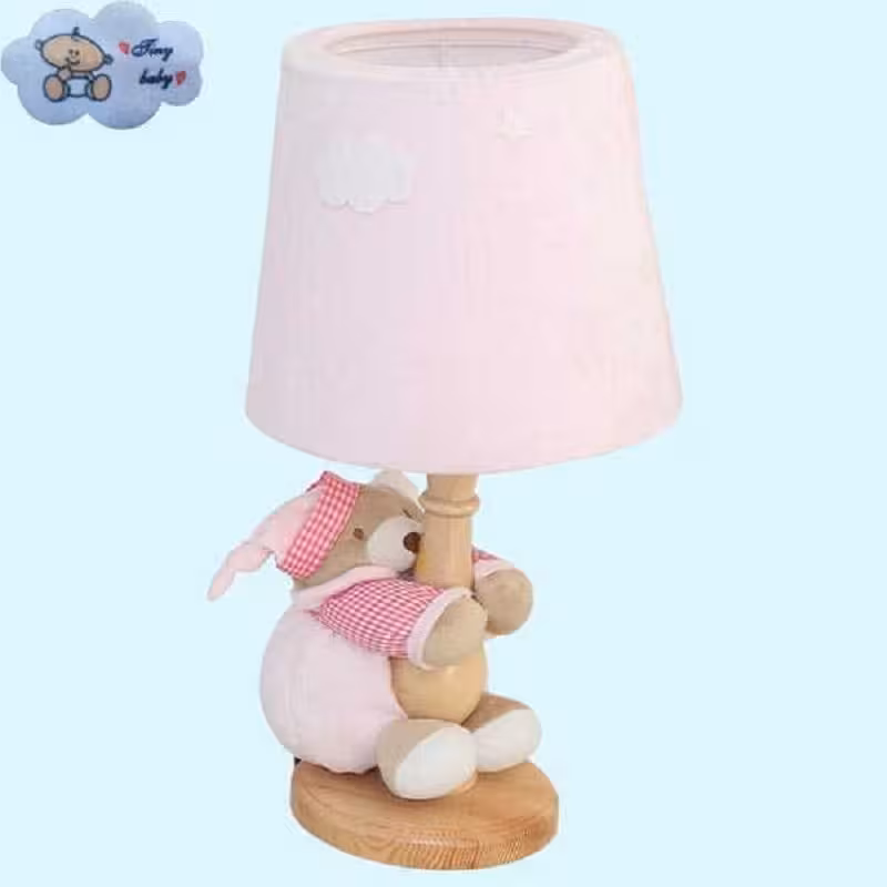 آباژور کودک مدل خرس-دکوری تزیینی-پارچه روی آباژور و عروسک بدون پرز و الکتریسیته ساکن-صادراتی-رنگ صورتی.