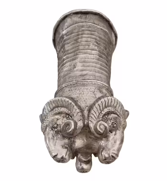 مجسمه ریتون قوچ هخامنشی مسی ابکاری نقره