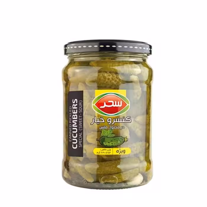 کنسرو خیار در محلول ملس ویژه سحر 640 گرمی