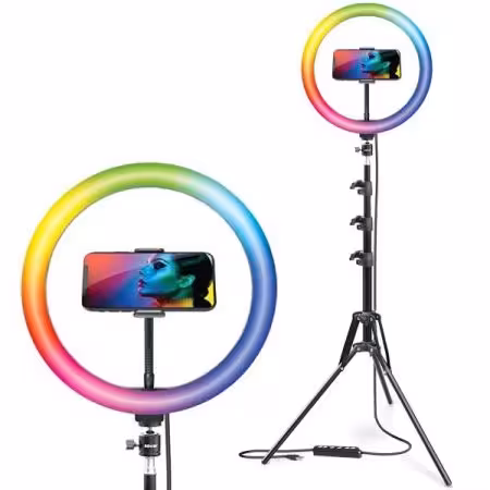 رینگ لایت مدل RGB26 سایز 26 سانتی متری همراه با سه پایه