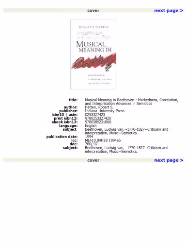 خرید و دانلود نسخه کامل کتاب Musical Meaning in Beethoven: Markedness, Correlation, and Interpretation (Advances in Semiotics)