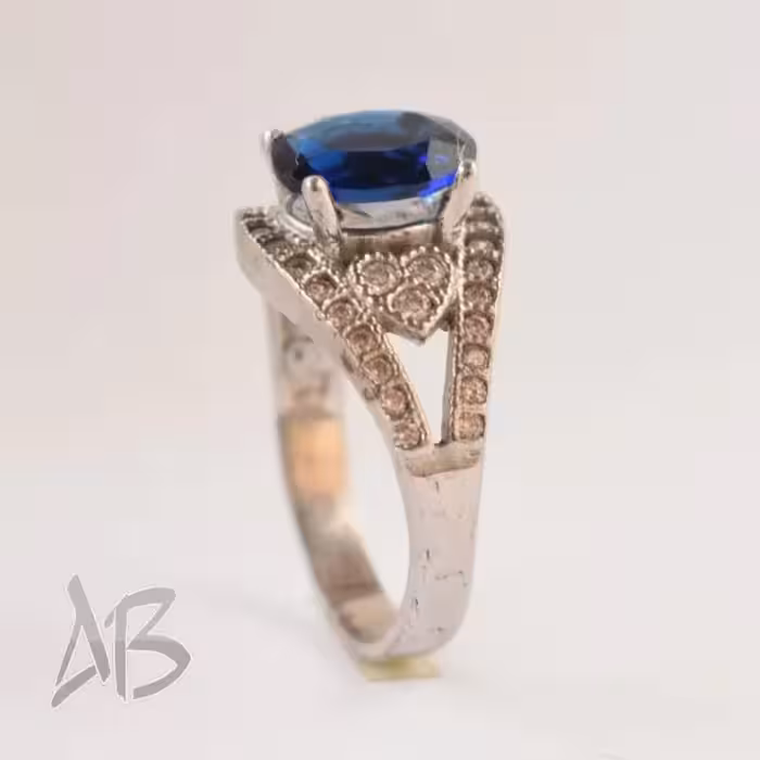 انگشتر نقره زنانه نگین آبی آبکاری طلا عیار 925 آقابزرگ کد 601