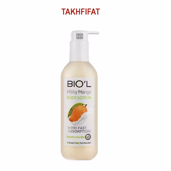 لوسیون مرطوب کننده بدن بیول مدل شیر و انبه مناسب پوست نرمال و خشک حجم 250 میل بیول ( Biol Milky Mango Body Lotion 250 ml )