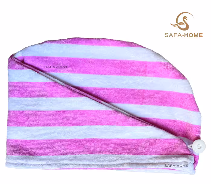 کلاه حمام هندی طرح راه راه صورتی