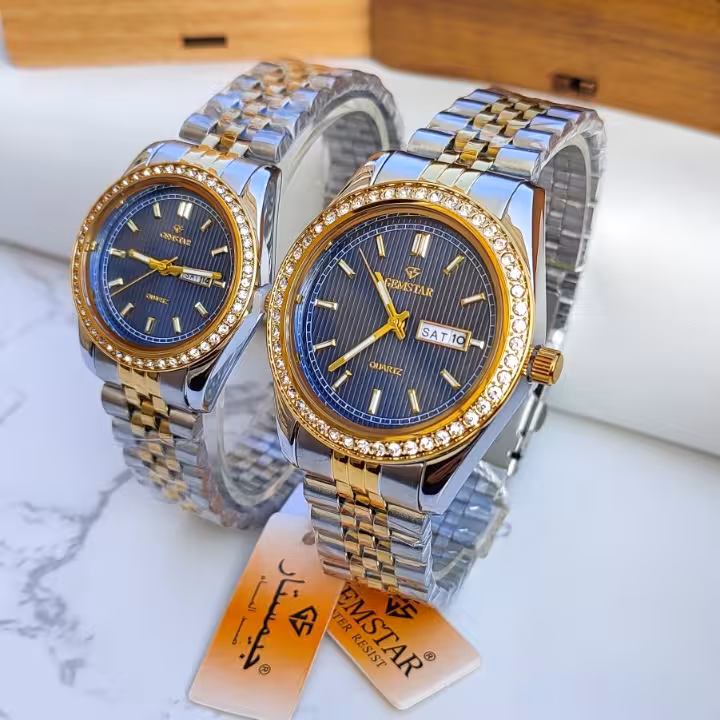 ست ساعت زنانه مردانه جم استار طلایی نقره ای