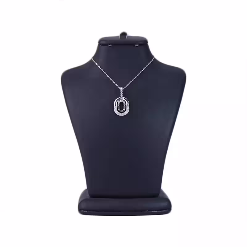 گردنبند استیل زنانه شیک با آویز بیضی نگین‌ دار | xp 41641