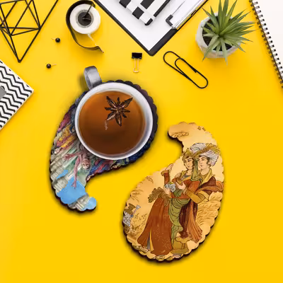 زیر لیوانی مدل بته جقه طرح ترمه مجموعه 6 عددی