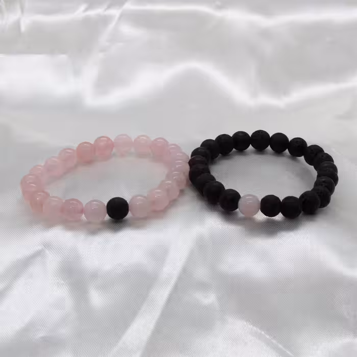 دستبند مدل رز کوارتز و لاوا کشی بسته 2 عددی