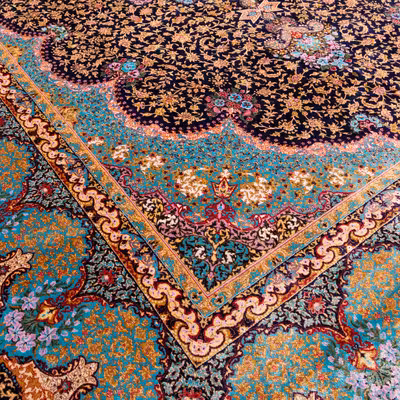 فرش ماشینی کد 360 طرح ترنجی زمینه سرمه ای