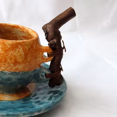 سرویس چای خوری سرامیکی 5 پارچه طرح آب و خاک مدل دستساز کد 1100