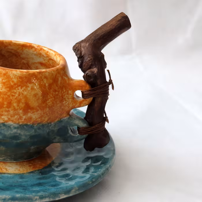 سرویس چای خوری سرامیکی 5 پارچه طرح آب و خاک مدل دستساز کد 1100