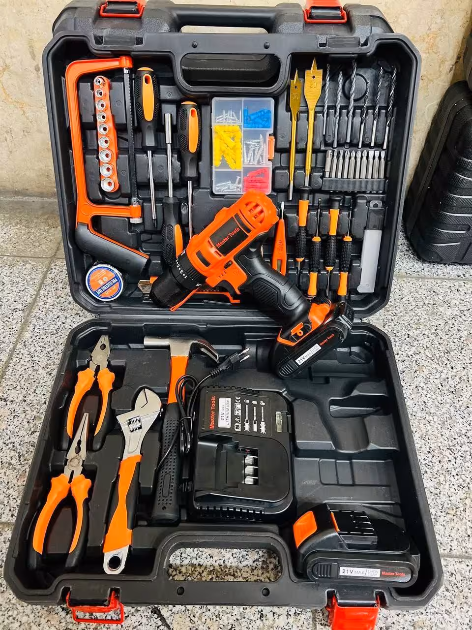 کیت دریل و پیچ بند شارژی 21 ولت چکشی مستر با سه نظام فلزی مدل KI21V