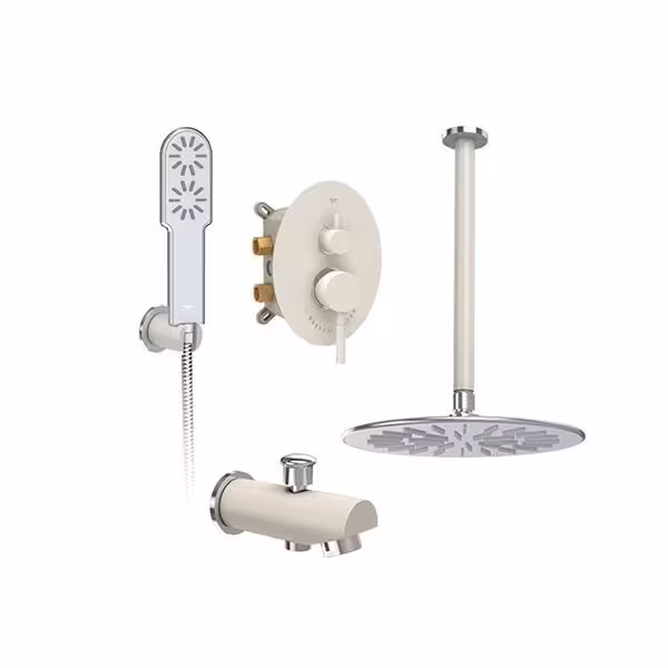 شیر حمام توکار شودر مدل روگن تیپ 4 BRASS شیری کروم