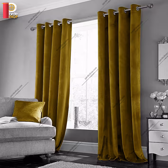 پرده پانچی مخمل کلاسیک رنگ طلایی روشن