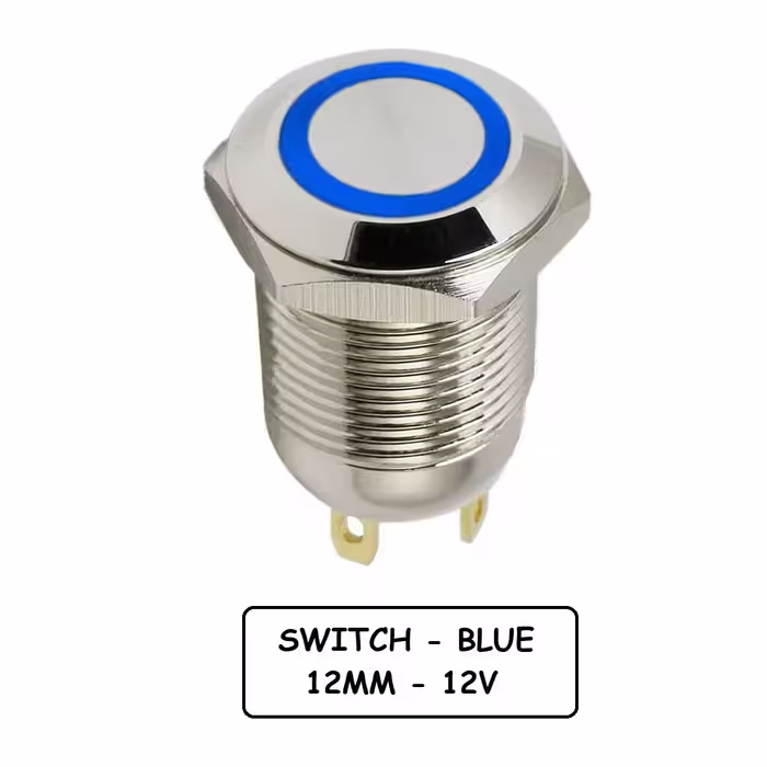 کلید شستی فلزی آبی LED قطر 12V/24V – 12mm