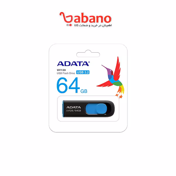 فلش مموری ای دیتا مدل UV 128 ظرفیت 64 گیگابایت Black blue