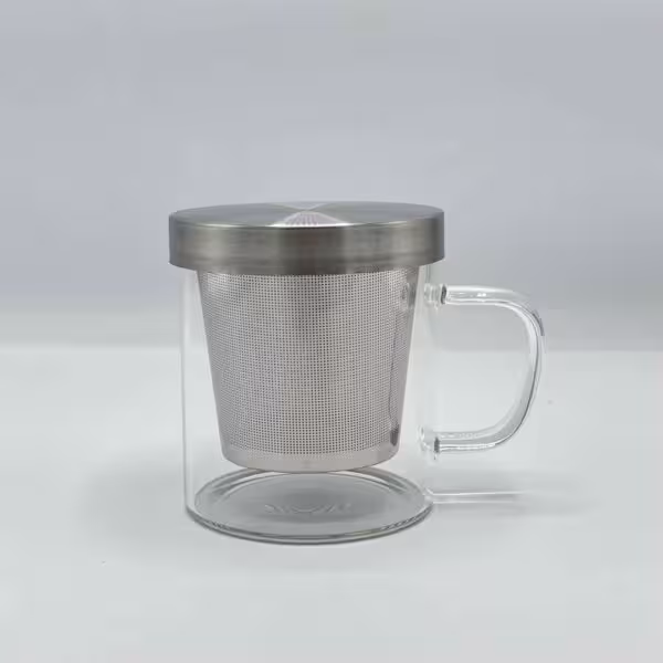 لیوان دمنوش درب و صافی استیل کوتاه 332915