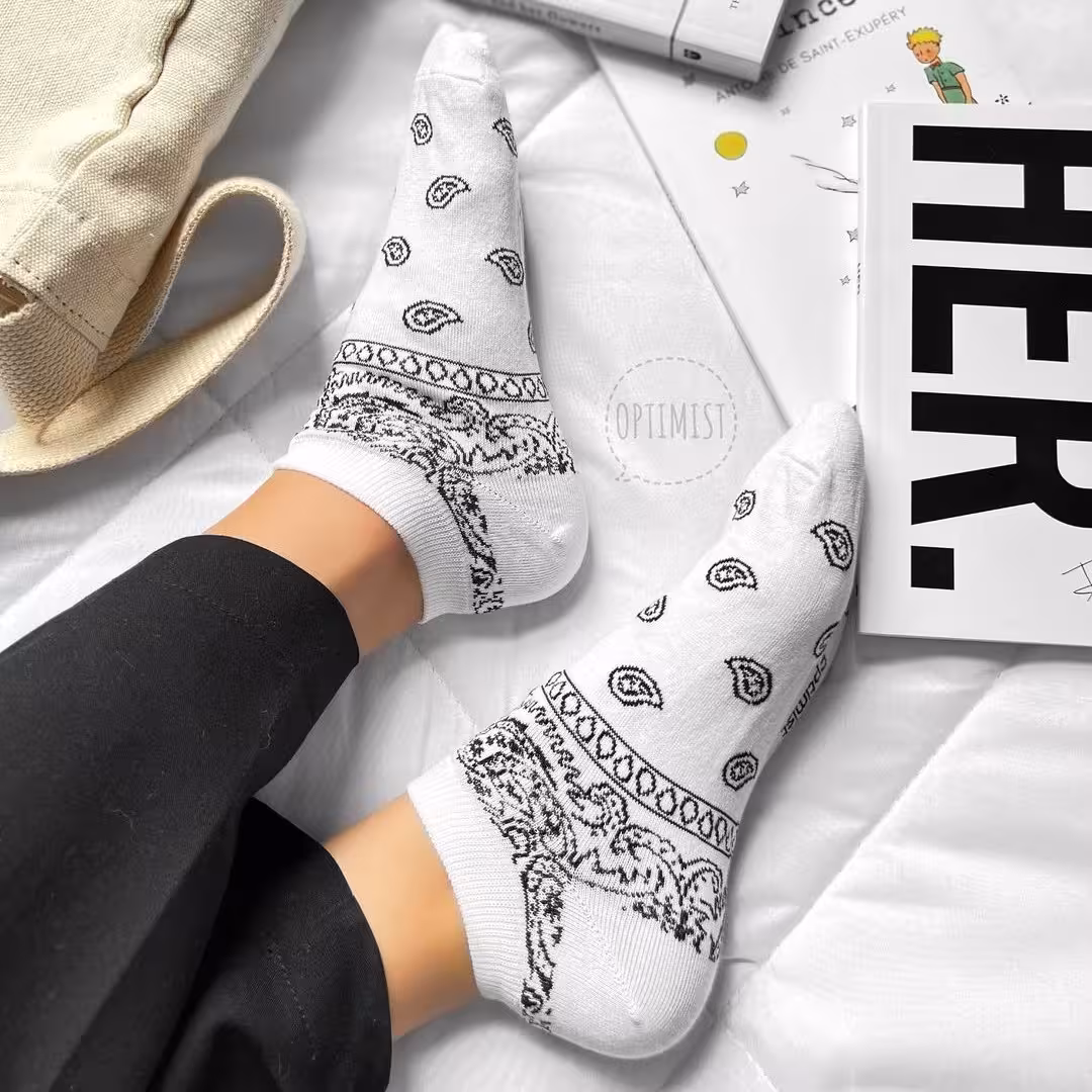 جوراب مچی بته جقه سفید نخ پنبه فری سایز