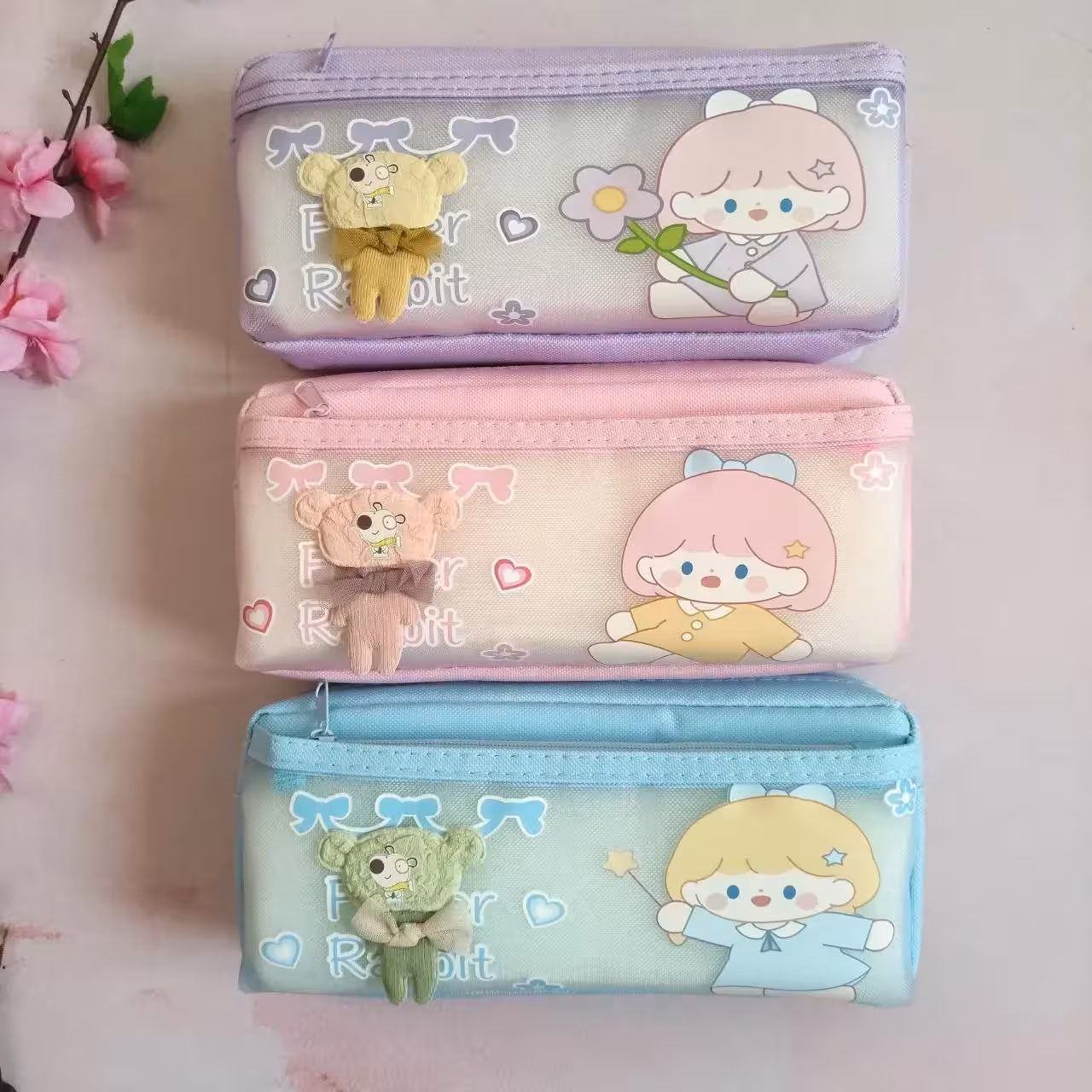 جامدادی 2زیپ طرح دختر کیوت با عروسک برجسته وارداتی با کیفیت عالی