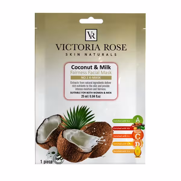 ماسک ورقه ای صورت شیر و نارگیل ویکتوریا رز 25 گرم | Victoria Rose Coconut And Milk Face Sheet Mask 25 gr