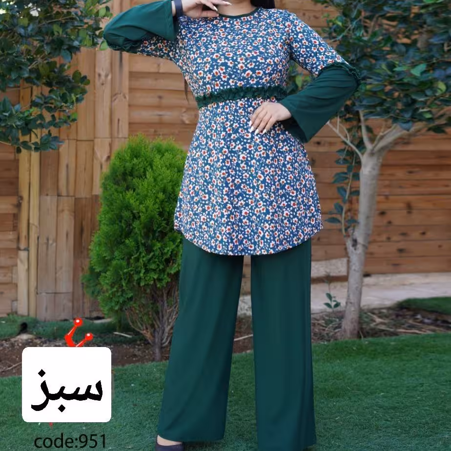 تونیک شلوار گلریز سینه چین 951