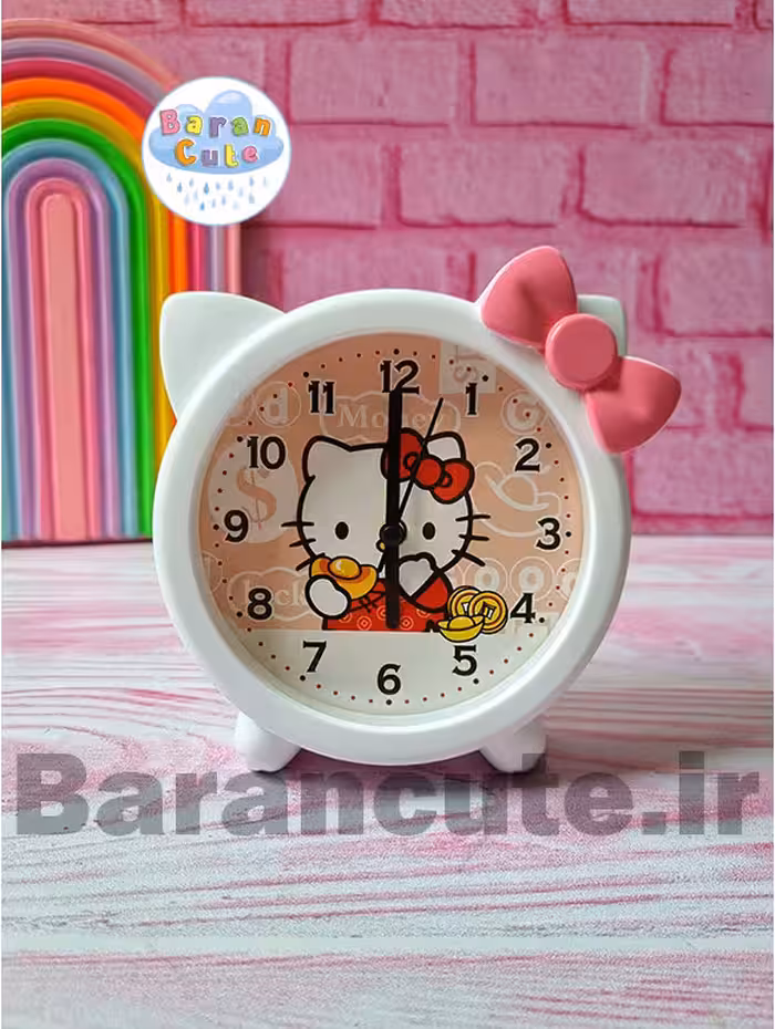 ساعت رومیزی  فانتزی کودک زنگ دار طرح کیتی پاپیون قرمز