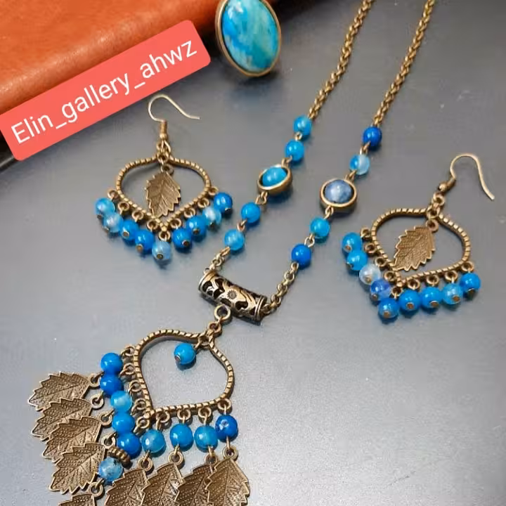 ست گردنبند گوشاره انگشتر عقیق