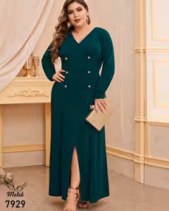 پیراهن مجلسی یقه ضربدری سایز بزرگ7929