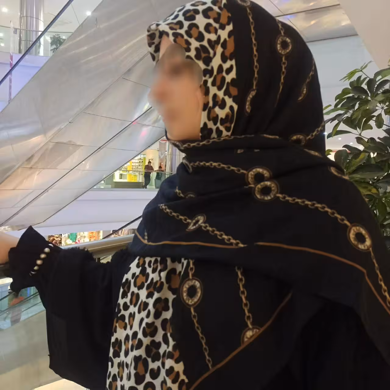 روسری نخی مشکی طلایی مجلسی زنجیری پلنگی قواره بزرگ
