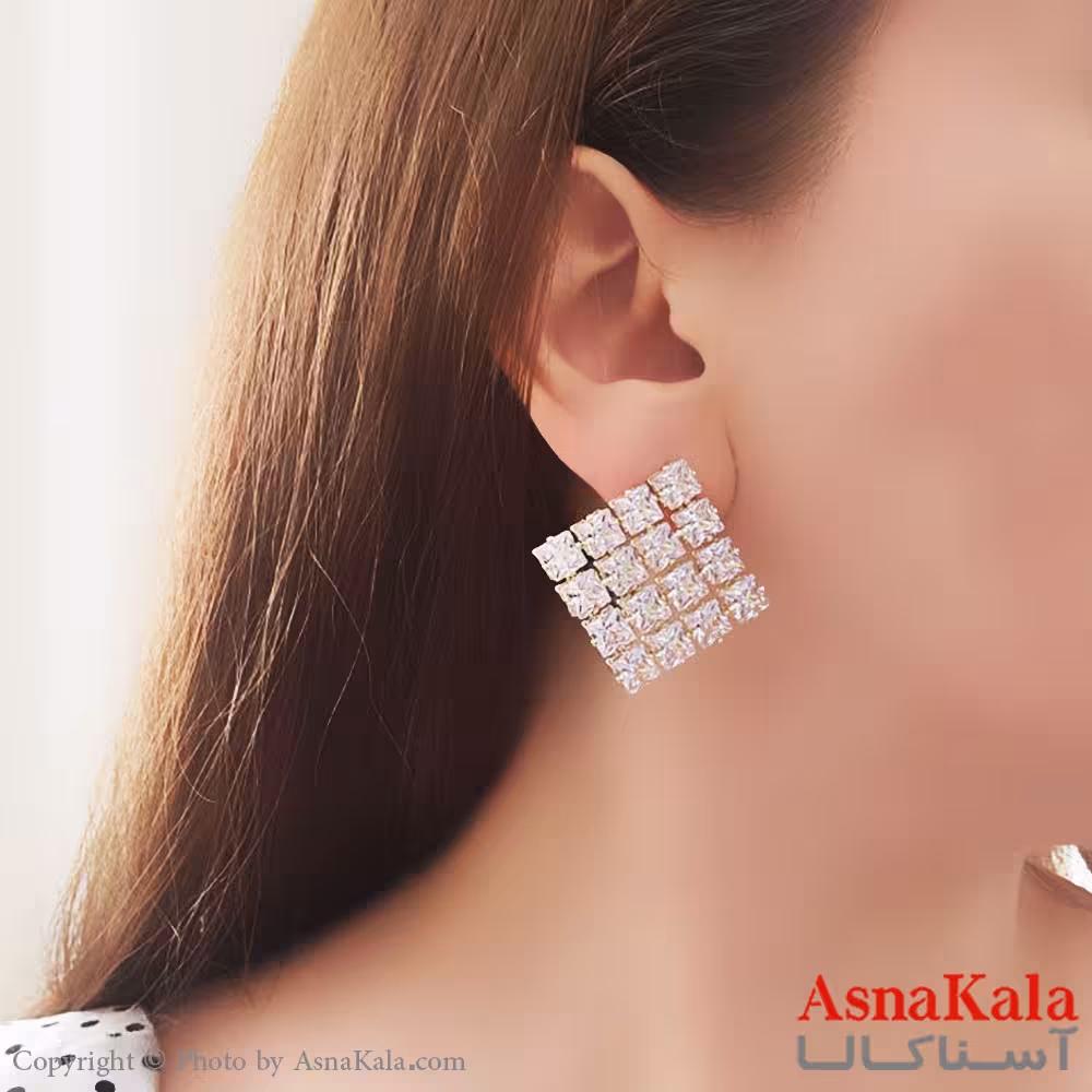 گوشواره  مجلسی لوز  جواهری نگین دار طلایی  استیل کد GSH15485W