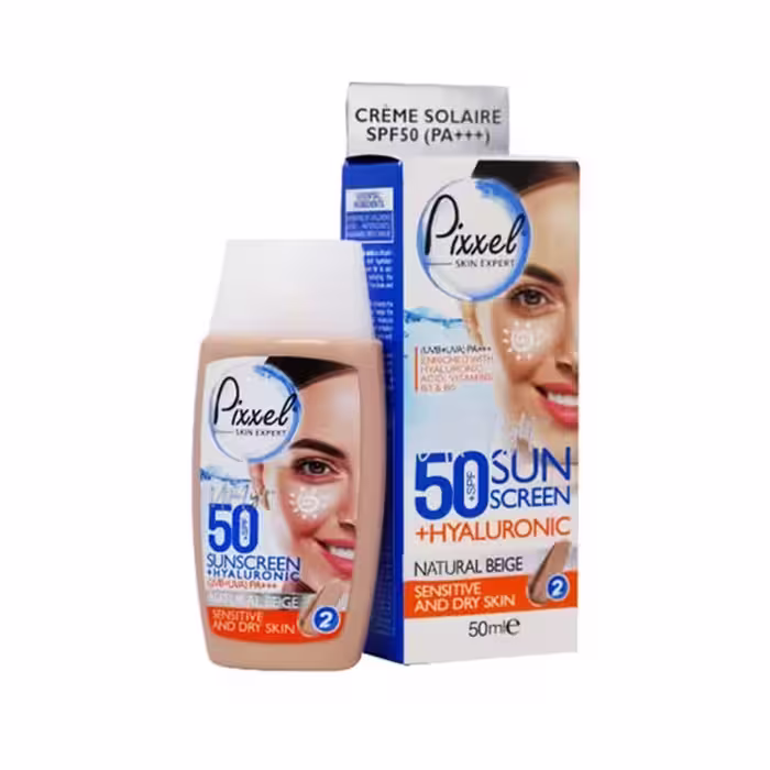 کرم ضدآفتاب 50 SPF بژ طبیعی پوست خشک و حساس پیکسل 50 میلی لیتر Pixxel