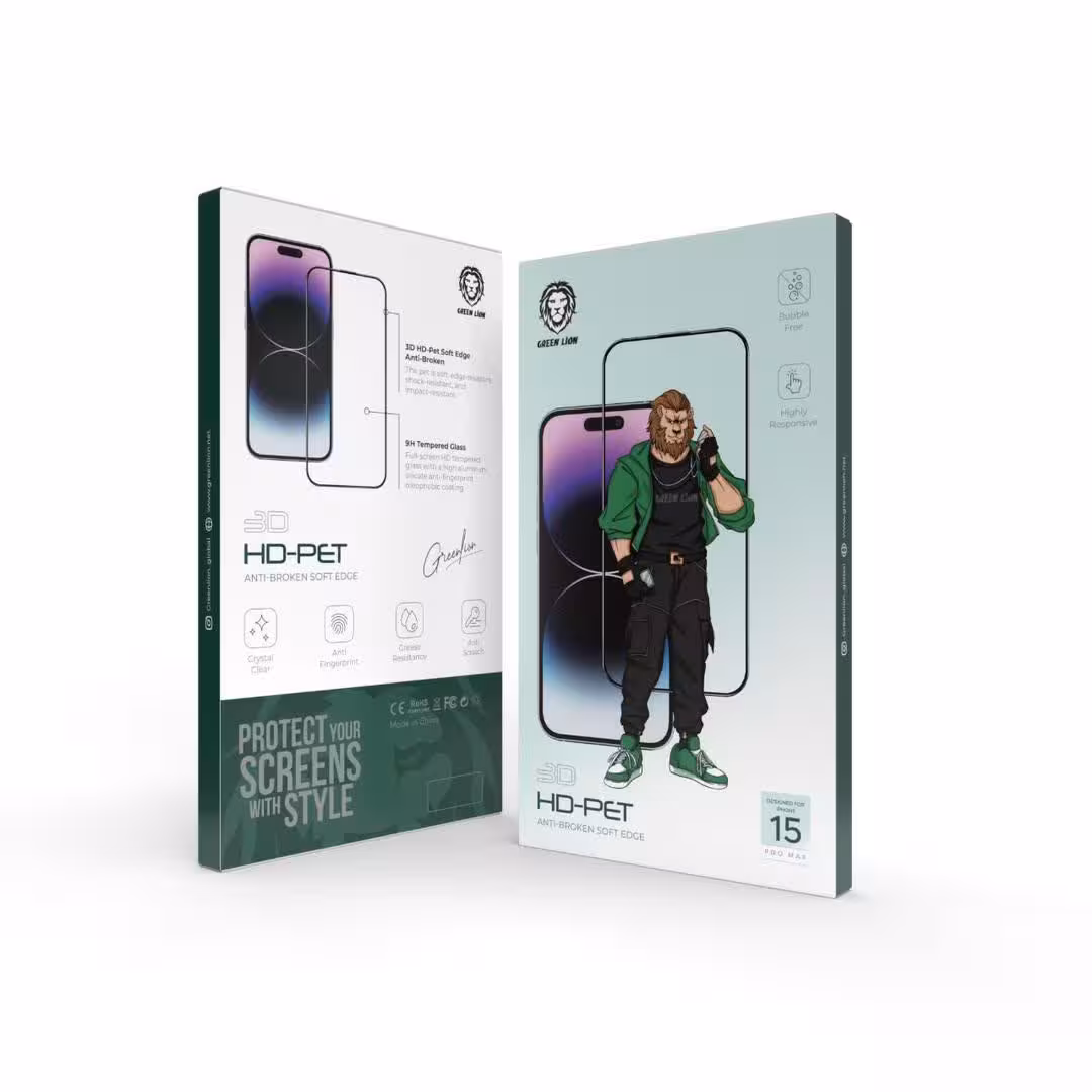 محافظ صفحه نمایش اچ دی پت سری 15 گرین Green 3D HD-Pet Anti-Broken Soft Edge15pro/15promax