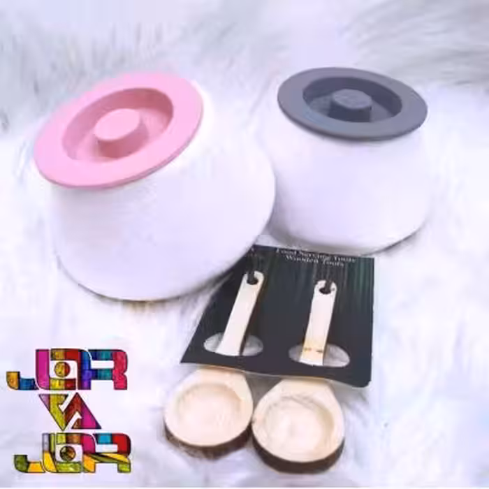 بانکه سرامیکی جا ادویه با قاشق چوبی پاسماوری قندان