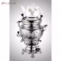 سماور سه کاره برنجی نادیا با ظرفیت 6 لیتر، دارای قلم کاری سنتی و آبکاری، با شیر گاز استاندارد