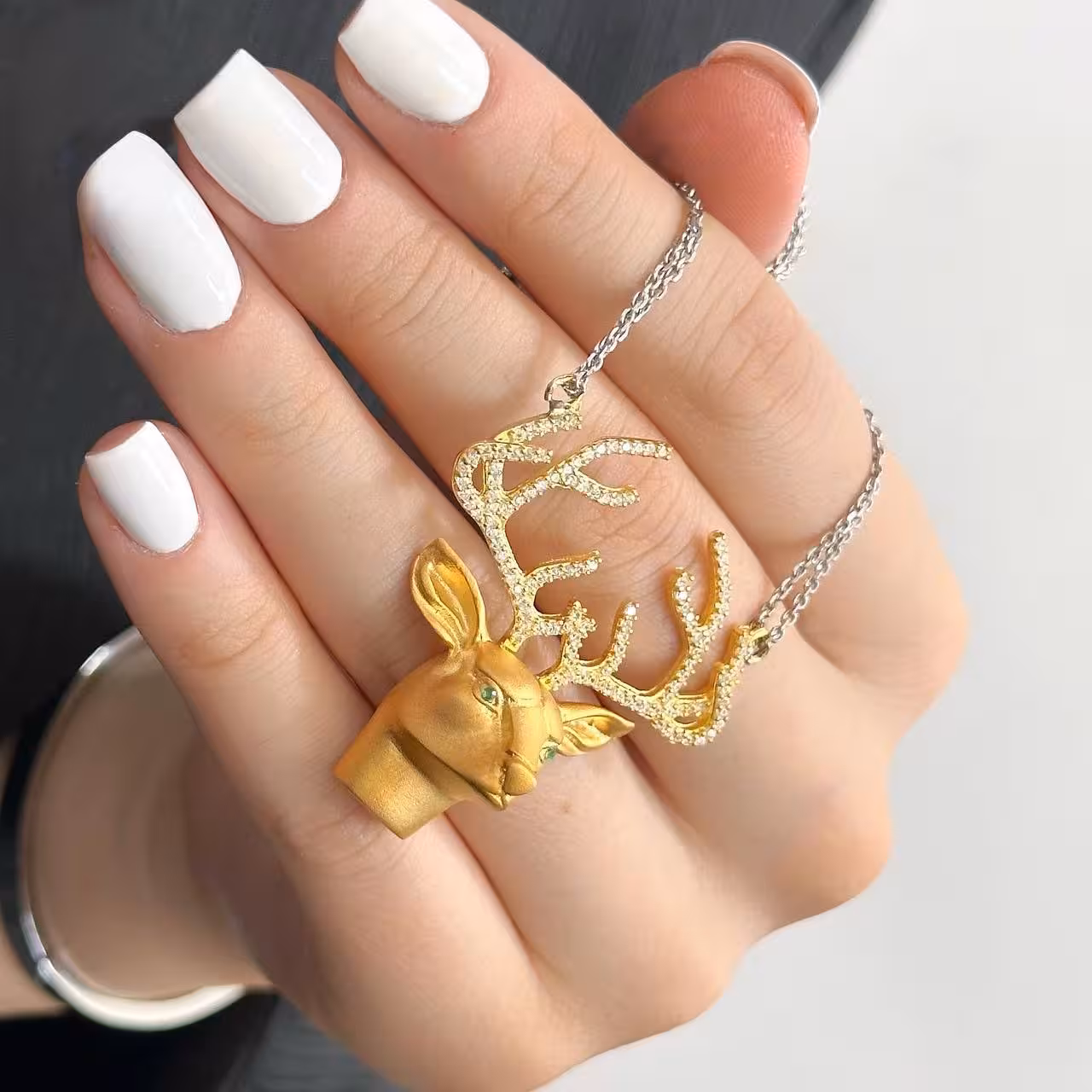 گردنبند گوزن کپی طلا زنانه نقره کد 20490